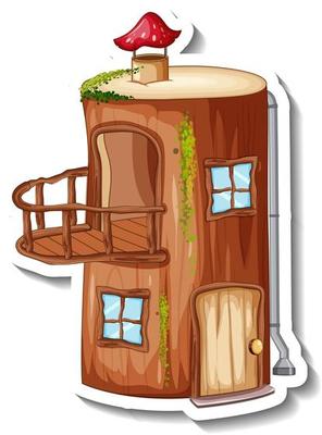 A sticker template with Fantasy log house isolated