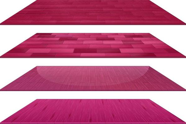 Set of different pink wooden floor tiles isolated on white background