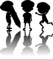 Set of kids silhouette with reflex on white background vector