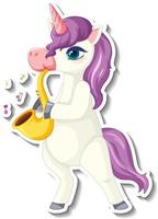 Cute unicorn stickers with a purple unicorn playing saxophone vector