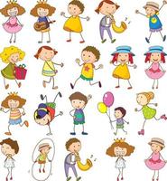 conjunto de diferentes niños en estilo doodle vector