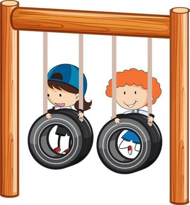 Children playing swing on white background