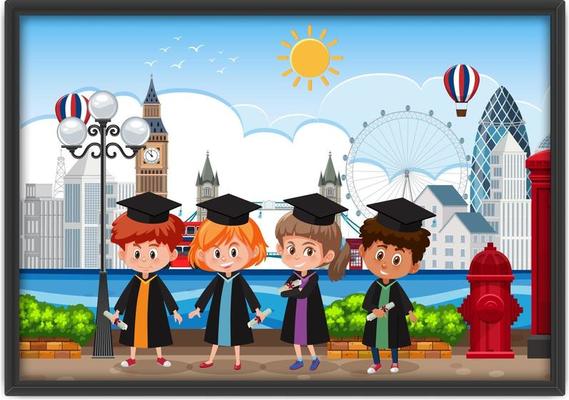 A picture of nursery kids in graduation costume