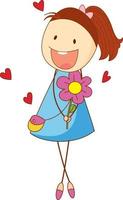 A doodle kid holding flower cartoon character isolated vector