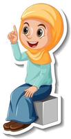 A sticker template with Muslim girl cartoon character vector