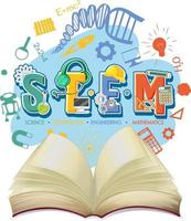STEM education logo with opened book and icon ornament elements vector
