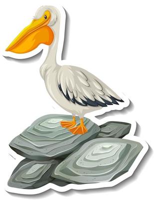 A sticker template with a pelican standing on the rock isolated