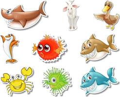 Set of stickers with sea animals and dogs cartoon character vector