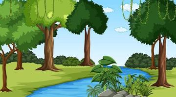 Nature forest landscape at daytime with river flowing vector