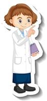 A girl in science gown cartoon character sticker vector