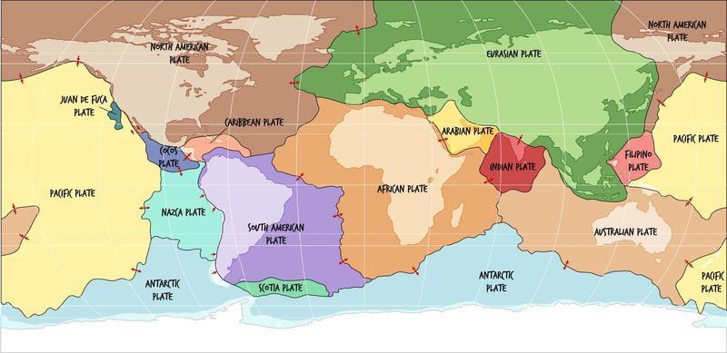 World Map Showing Tectonic Plates Boundaries