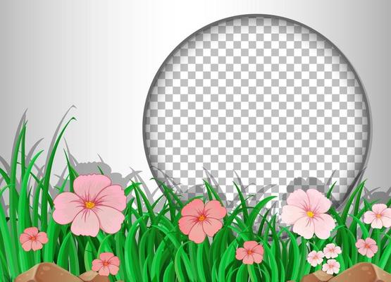 Round frame with pink flower field template