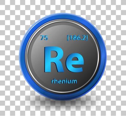 Rhenium  Chemical symbol with atomic number and atomic mass