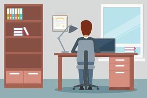 Design of office environment with man working vector