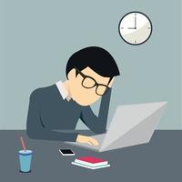 Person working worried and stressed on a computer or laptop vector