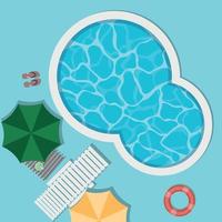 Top view of pool with transparent bluish water sunshade and lifebuoy vector