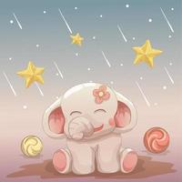 baby elephant happy Looking at the falling stars