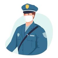 Police officer wearing medical mask. Man potrait vector