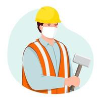 Construction worker wearing medical mask vector