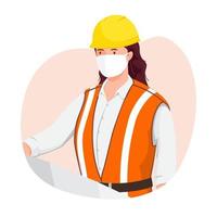 Women architect wearing medical mask vector