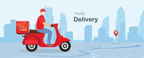 Mobile online food delivery concept. Delivery package vector