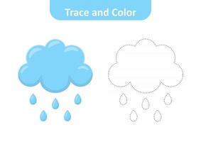 Trace and color for kids, cloud rain vector
