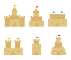 Collection of sand castles. Vector pictures.