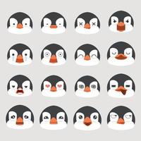 pingüinos de dibujos animados con conjunto de expresión facial vector