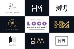 Set of collection Initial Letters HM Logo Design. vector