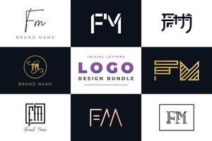 conjunto de letras iniciales de colección diseño de logotipo fm. vector