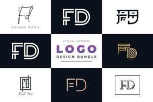 conjunto de letras iniciales de colección diseño de logotipo fd. vector