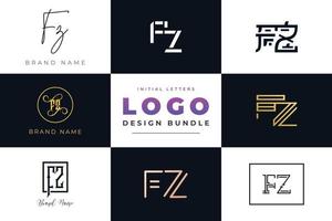Set of collection Initial Letters FZ Logo Design. vector