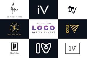 Set of collection Initial Letters IV Logo Design. vector