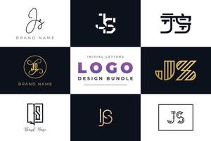 Set of collection Initial Letters JS Logo Design. vector