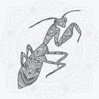 Mantis Mandala. Vintage decorative elements. vector illustration.