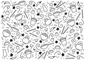 Hand drawn set of Asian food. Vector illustration.