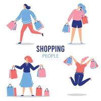 conjunto de compras mujer de dibujos animados por concepto de venta vector