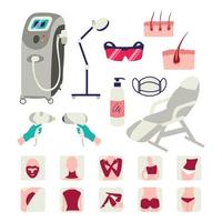 Laser hair removal icon set isolated on white background vector