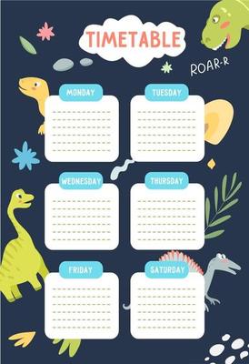School timetable template for kids with dinosaurs in the background