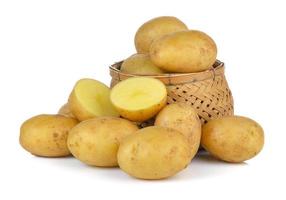 Potato in the basket isolated on white background photo