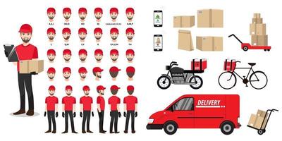 Cartoon character set with a delivery man vector illustration.