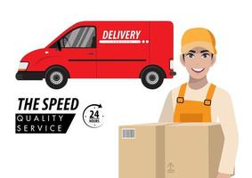 Parcel on the background of the delivery service van vector