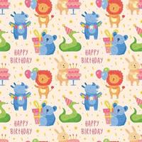 Happy birthday seamless pattern animal lion rhino koala rabbit snake vector