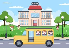 Back To School, Modern Building and Bus in the Front Yard vector