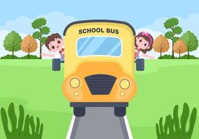 Back To School, Modern Building and Bus in the Front Yard vector