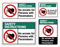 Instrucciones de seguridad Prohibido el acceso a personas con símbolo de marcapasos. vector