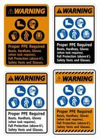 Warning Sign Proper PPE Required Boots, Hardhats, Gloves vector