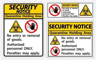 Security Notice Quarantine Holding Area Sign vector