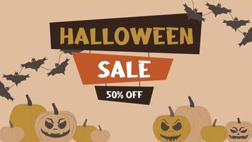 Halloween sale horizontal banner with pumpkins and bats vector