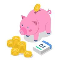 Saving money isometric color vector illustration